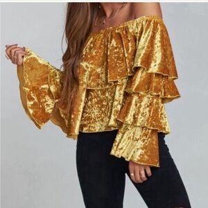 Show Me Your Mumu “Bruffel” Off-Shoulder Ruffle Top – Medium